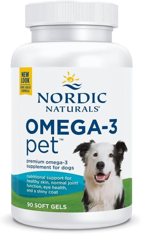 Durable Nordic Naturals Omega-3 Pet Unflavored - 90 Soft Gels - 320 mg Omega-3 Per Soft Gel - Fish Oil for Dogs with EPA DHA - Promotes Heart Skin Coat Immune Health Versatile