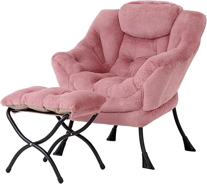 Advanced Welnow Lazy Chair with Ottoman Modern Lounge Accent Chair with Armrests and a Side Pocket Leisure Sofa Armchair Set Reading Armchair with Footrest for Small Space Plush Dark PinkAbout ThisOverview Refined