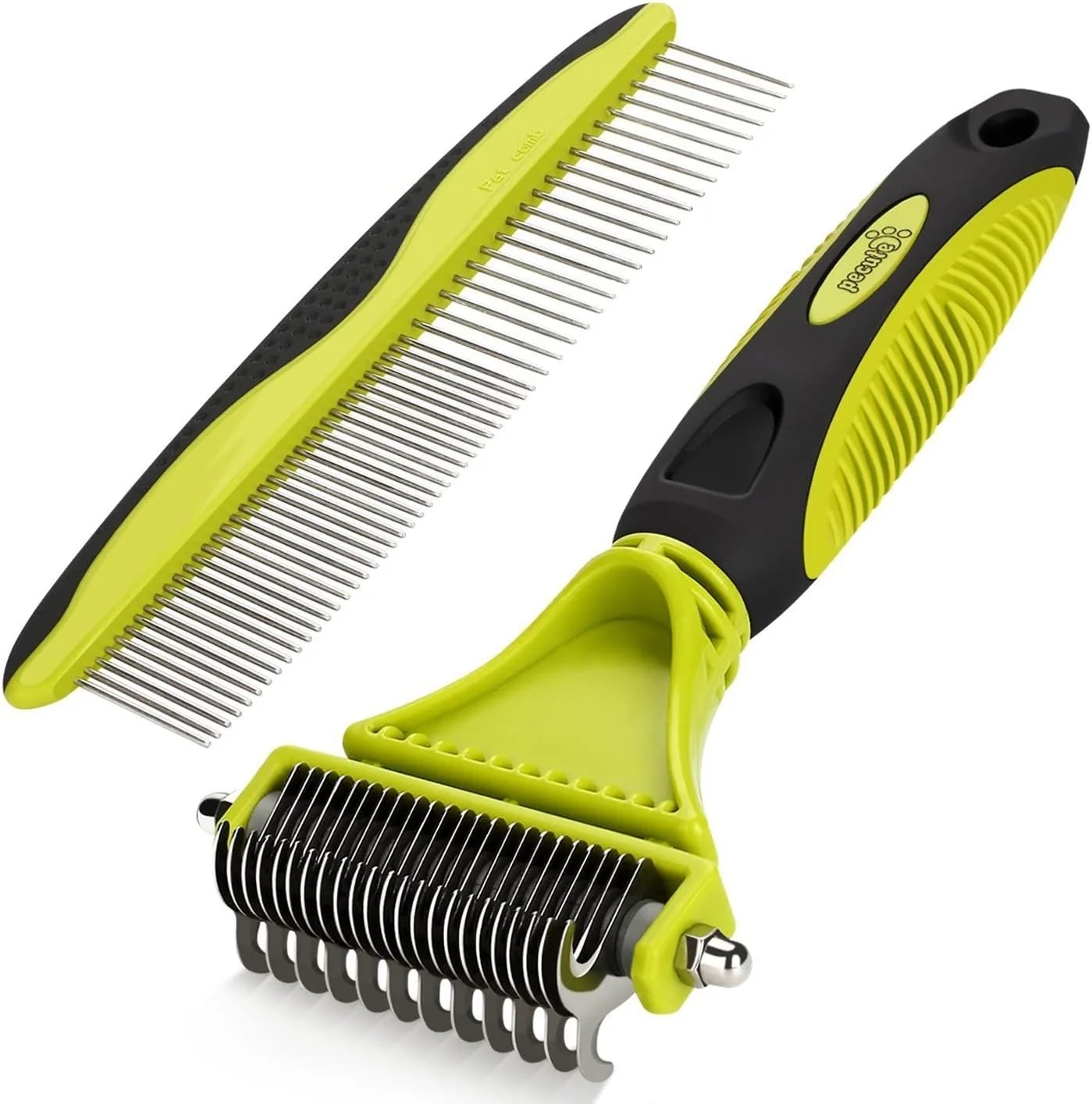 Innovative Pecute Pet Dematting Tool 2 Pack - Double Sided Undercoat Rake Dematting Comb for Detangling Matted or Knotted Undercoat Hair Great for Medium or Long-haired Dogs Cats Enhanced