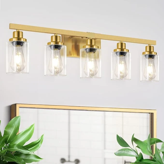 Premium 5 Light Gold Bathroom Vanity Light Bathroom Light Fixtures 31 Modern Brushed Gold Vanity Lighting Fixtures for Bathroom Over Mirror Gold Sconces Wall Lighting for BedroomAbout ThisOverview Organic
