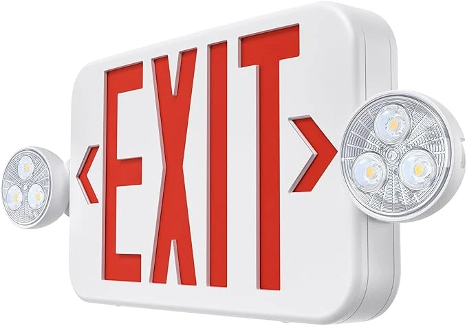 Enhanced Emergency Sign Combo with Battery Backup Double Sided Hardwired 6 LED Exit Sign Adjustable Head Red Emergency Exit Light - Ceiling Wall Mount UL Listed AC 120 277V 1 Pack About ThisOverview Top-Quality