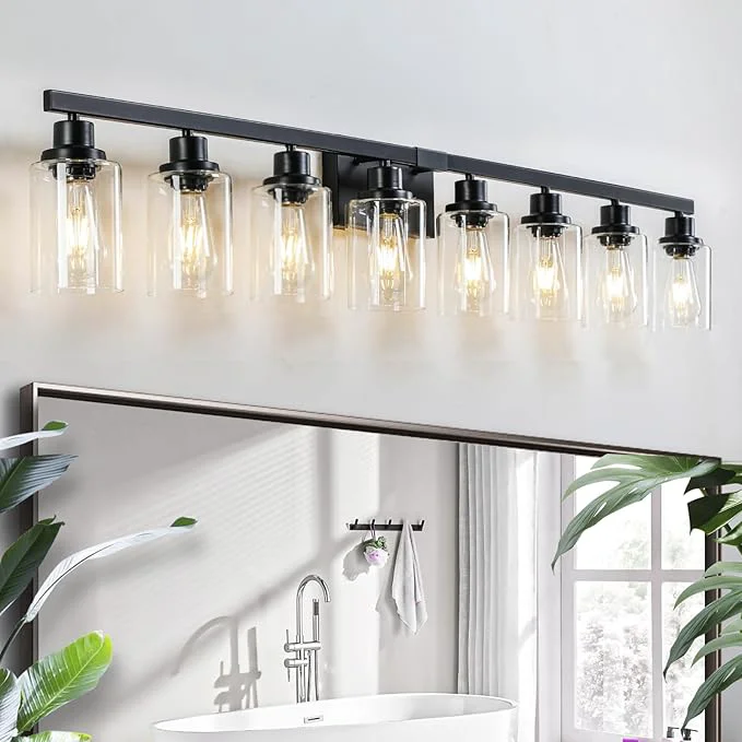 Responsible 8 Light Bathroom Vanity Lights Over Mirror 52inch Black Vanity Lights Fixtures Matte Black Modern Vanity Lights Black Bathroom Wall Lighting for Mirror Bedroom Living RoomAbout ThisOverview Pure