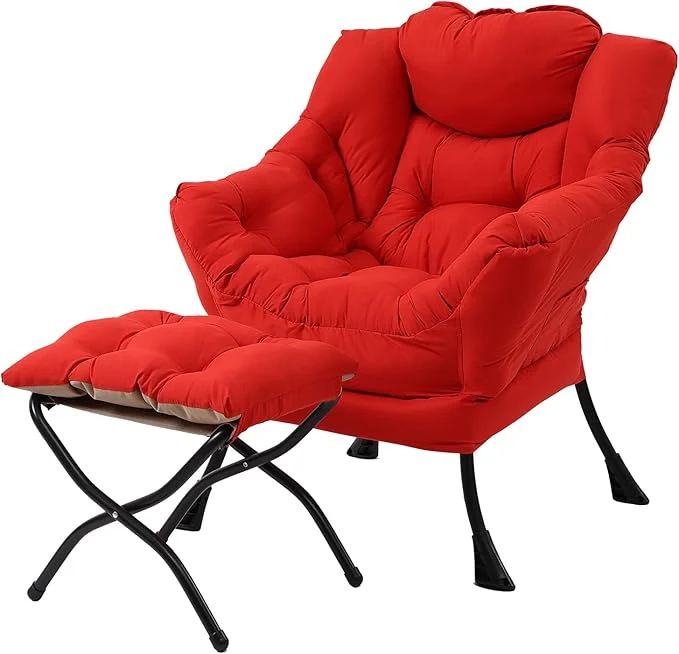 Trendy Welnow Lazy Chair with Ottoman Modern Lounge Accent Chair with Armrests and a Side Pocket Leisure Sofa Armchair Set Reading Armchair with Footrest for Small Space RedAbout ThisOverview Smart