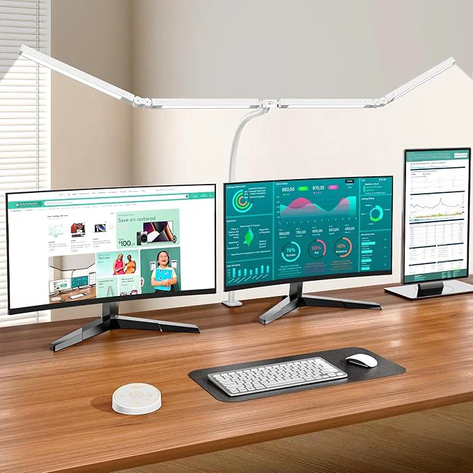 Easy-to-Use Led Desk Lamp with Clamp Architect Desk Lamp for Home Office Eye Caring Double Head Computer Monitor Work Desk Light with Remote Control - 24W Flexible Dimmable Desktop Table Lamp WhiteAbout ThisOverview Convenient