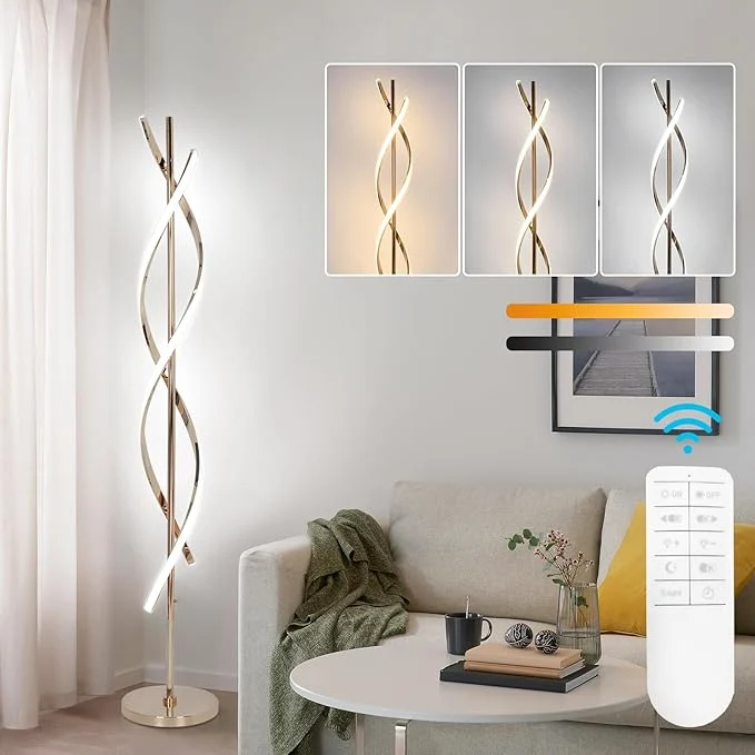 Stylish LED Modern Floor Lamp for Living Room 40W 3 Colors Stepless Dimmable and Color-Changing Bright Floor Standing Lamp 60 Unique Spiral Floor Tall Lamp for Bedroom Office with Remote GoldAbout ThisOverview Minimalist