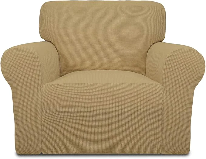 Traditional Easy-Going Stretch Chair Sofa Slipcover 1-Piece Couch Sofa Cover Furniture Protector Soft with Elastic Bottom for Kids Pet. Spandex Jacquard Fabric Small Checks Chair Golden About ThisOverview Comfortable