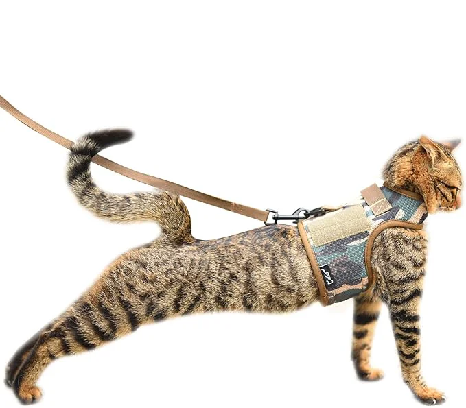 Verified Tactical Cat Harness and Leash for Walking Escape Proof Breathable Mesh Fabric Flexible