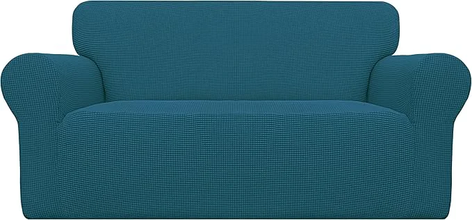 Traditional Easy-Going Stretch Oversized Loveseat Slipcover 1-Piece Sofa Cover Furniture Protector Couch Soft with Elastic Bottom for Kids Polyester Spandex Jacquard Fabric Small Checks Peacock BlueAbout ThisOverview Smart