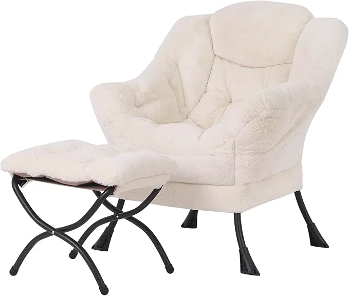 Casual Welnow Lazy Chair with Ottoman Modern Lounge Accent Chair with Armrests and a Side Pocket Leisure Sofa Armchair Reading Armchair with Footrest for Small Space Plush BeigeAbout ThisOverview Exceptional
