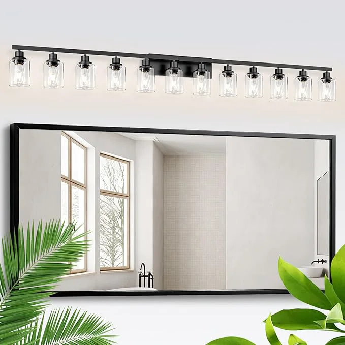 Detailed 12 Light Bathroom Light Fixtures Black Bathroom Lighting Fixtures Over Mirror Matte Black Modern Vanity Lights Wall Lighting for Mirror Bedroom Living Room 78.7inch About ThisOverview Fine Crafted