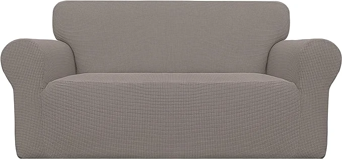 Breathable Easy-Going Stretch Oversized Loveseat Slipcover 1-Piece Sofa Cover Furniture Protector Couch Soft with Elastic Bottom for Kids Polyester Spandex Jacquard Fabric Small Checks TaupeAbout ThisOverview Optimized