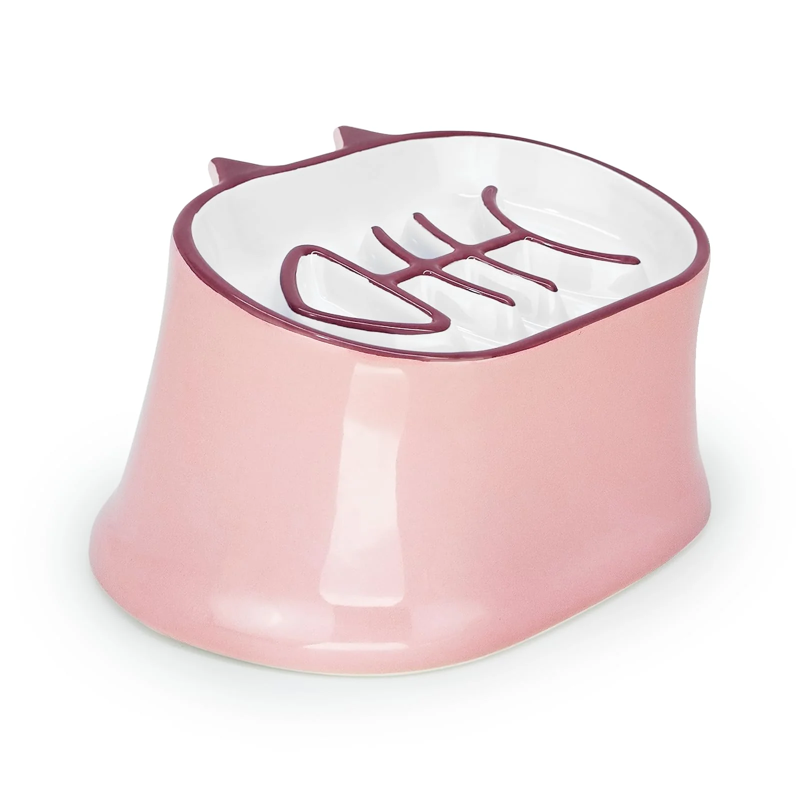 Carefully Designed Y YHY d Cat Food Bowl – Tilted Ceramic Slow Feeder for Dry Wet Food Pink Safe