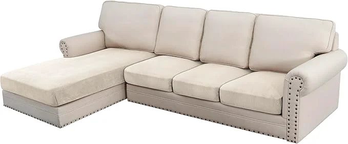 Classic H.VERSAILTEX Velvet Stretch Sectional Couch Covers - 4 Piece Set L Shape Ivory Striped Large Sofa 3 Seater 1 Chaise About ThisOverview Soft