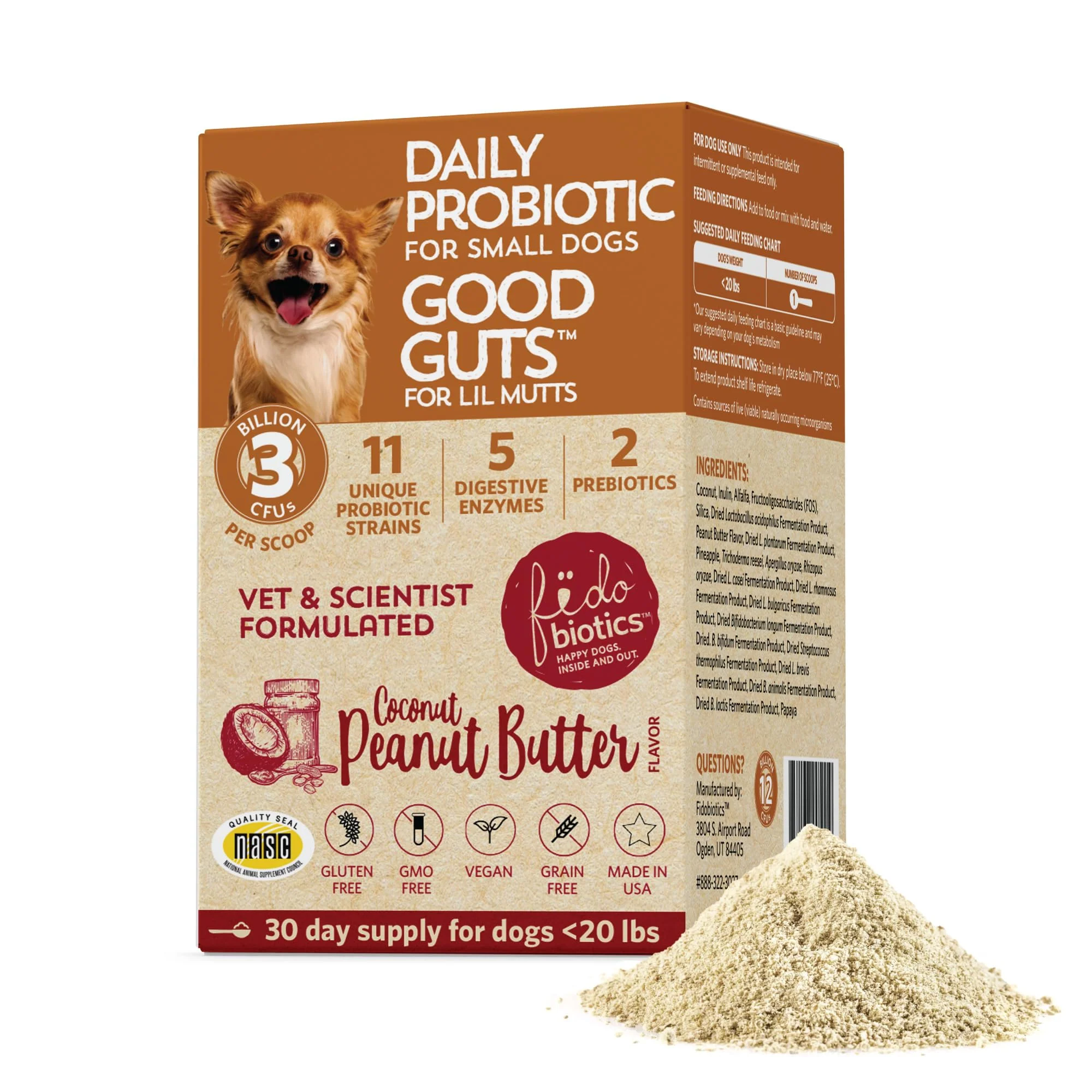 Superior Fidobiotics Good Guts for Lil Mutts Probiotic for Dogs — 11 Strains 5 Enzymes 2 Prebiotics 30 Days High-Grade