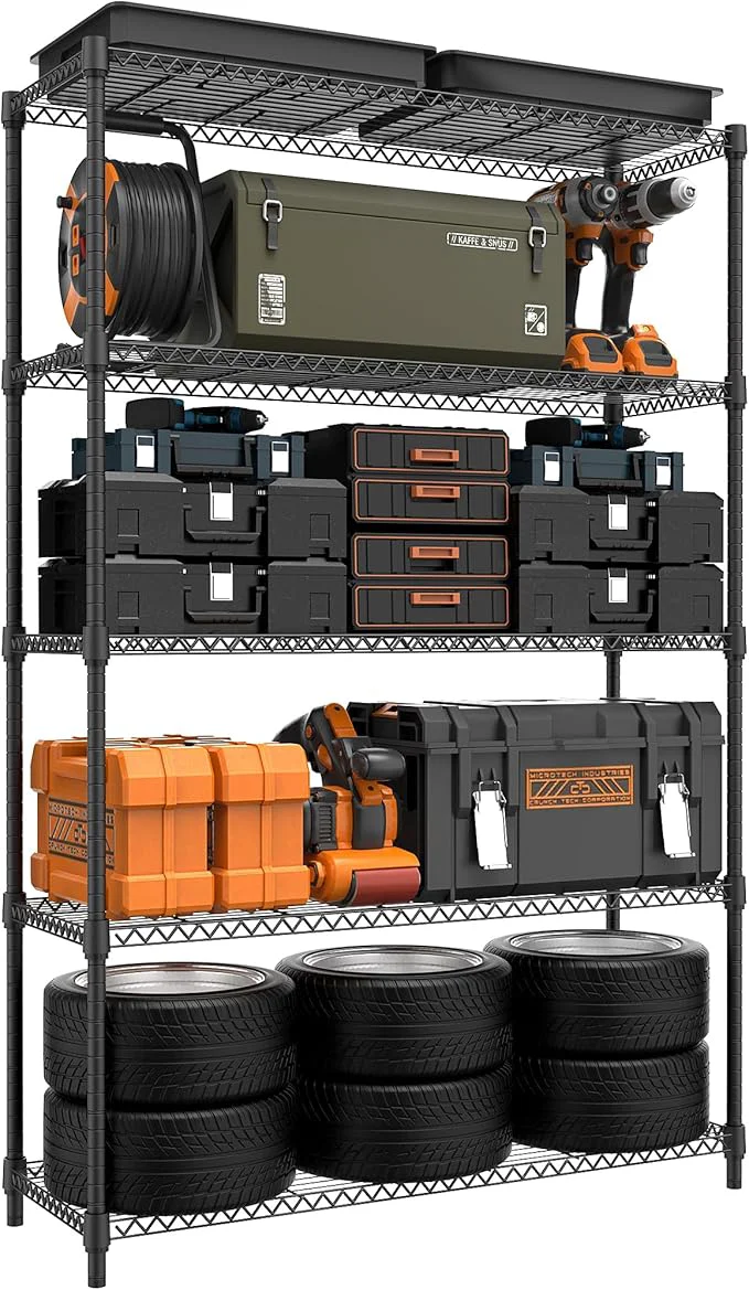 Comfortable 5 Tiers Shelf Metal Storage Shelves Standing 1750 LBs Household Shelf Organizer for Kitchen Pantry Closet Garage Basement Utility Room Black15.7 D x 45.3 W x 70.4 HAbout ThisOverview Quality