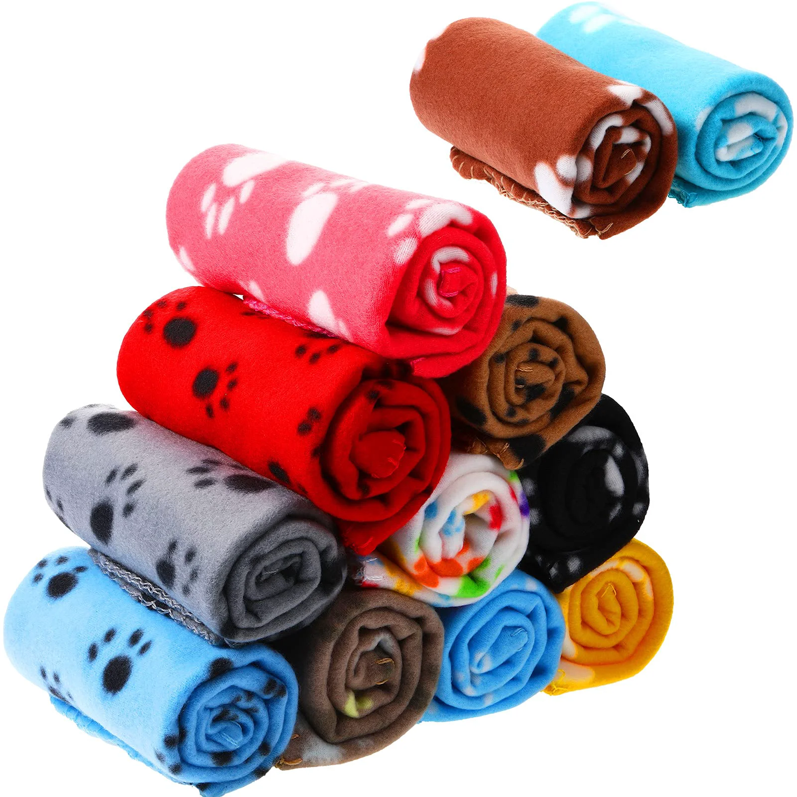 Elite Tegeme 12-Piece Fleece Pet Blankets with Paw Print Design - Cozy Colorful Pack Enhanced