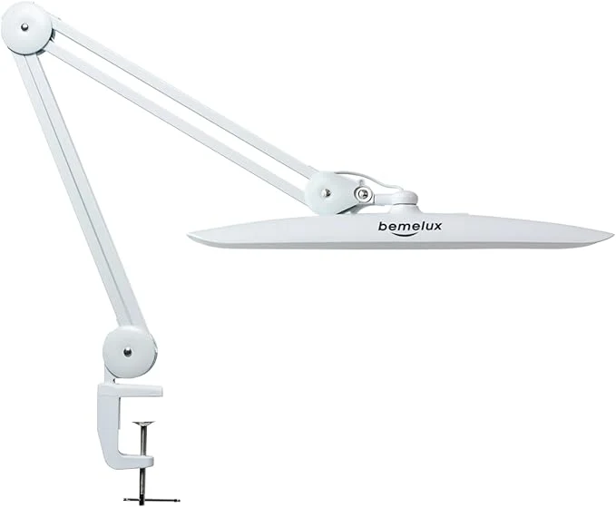 Clean LED Nail Desk Lamp with Clamp 117PCS LEDs 2200 Lumens 20 Inch Metal Swivel Arm Dimming Task Lamp for Reading Desktop Office Workbench Architect Sewing Study Home Craft and Nail White About ThisOverview Innovative