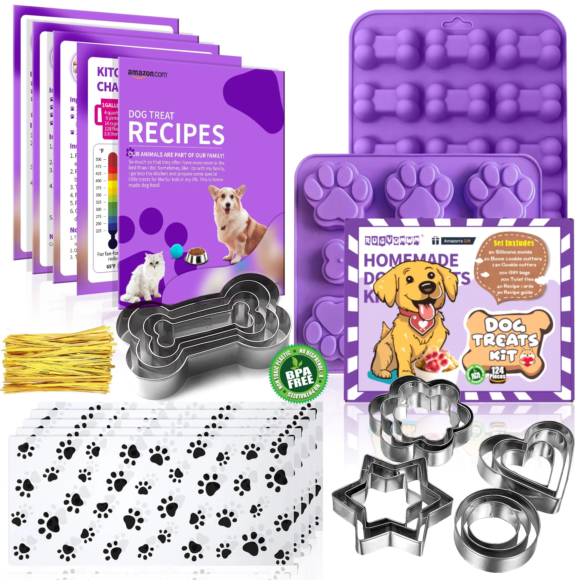 Classic RUGVOMWM 123 Pcs Homemade Dog Treat Molds Cutters Kit – Silicone Molds Cookie Cutters 4 Recipe Cards Elite