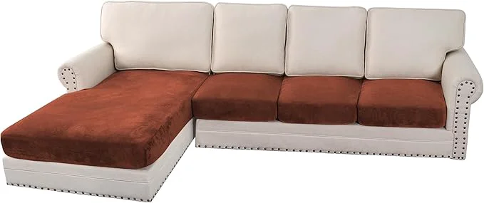Top-Quality H.VERSAILTEX Velvet Stretch Sectional Couch Covers 4 Pieces Sofa Seat Cushion Covers L Shape Separate Cushion Couch Cover for Both Left Right Sectional Couch Large Sofa 3 Seater 1 Chaise Rust About ThisOverview Reusable