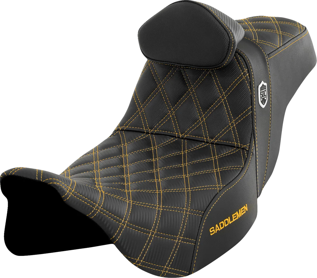 Excellent SADDLEMEN Pro Series SDC Performance Seat with Backrest - Gold Stitch - FLH FLT '08-'23 SC80807GOLRT Easy-to-Use