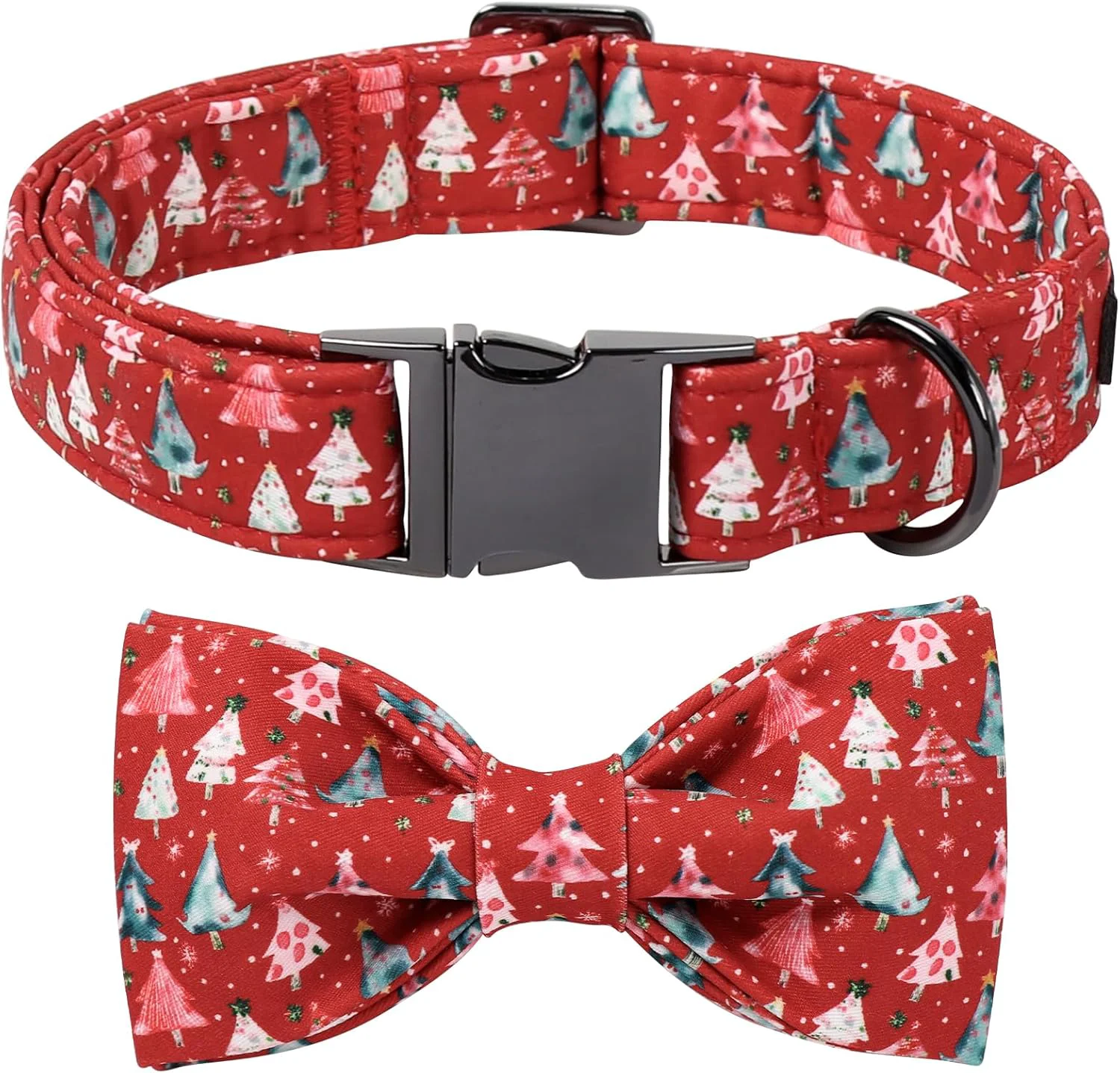 Pure Lionet Paws Christmas Dog Collar with Bow tie Cute Christmas Tree Red Dog Collar Bow Tie for Large Dogs Female Neck 16-24 inches User-Friendly