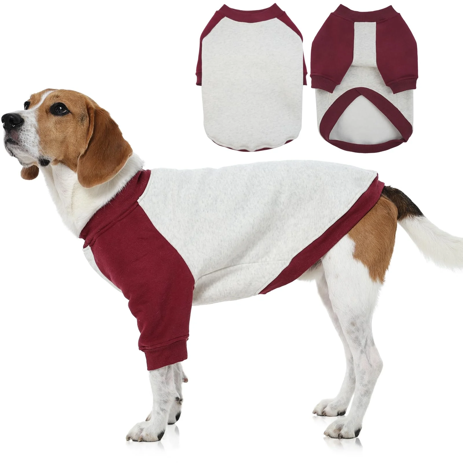 Detailed FUAMEY Fleece-Lined Dog Sweatshirt for Medium Dogs – Red Raglan Pullover Warm Cozy Organic