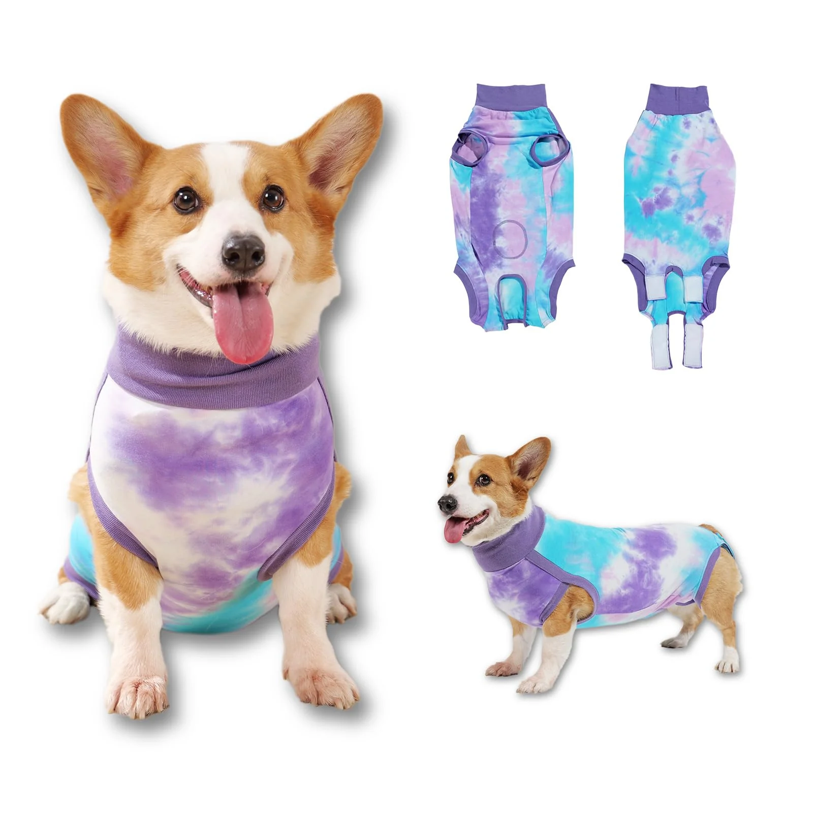 Solid TORJOY Breathable Dog Recovery Suit — E-Collar Tie-Dye Style Adjustable Fit Responsible