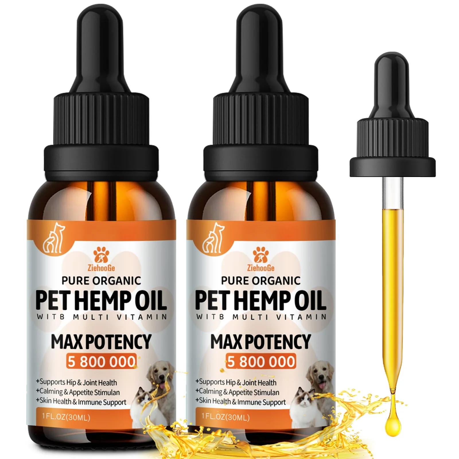 Functional ziehooGe Hemp Oil for Dogs Cats – 2-Pack Stress Anxiety Relief Joint Comfort Sleep Relaxation Optimized