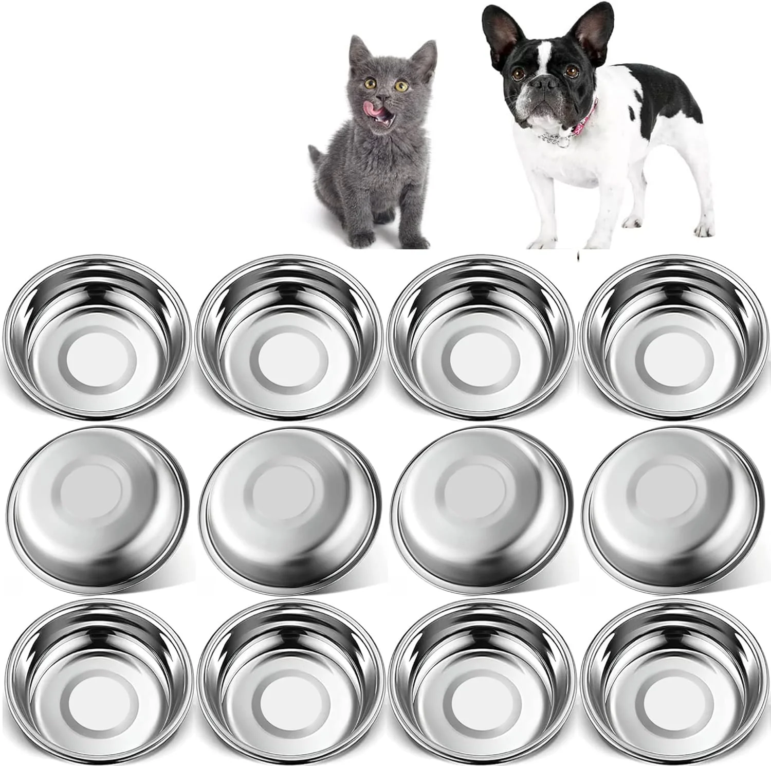 Authentic Arespark 12-Pack Thickened Stainless Steel Cat Bowls 5.5-Inch Shallow Whisker-Friendly Dishes Original Design