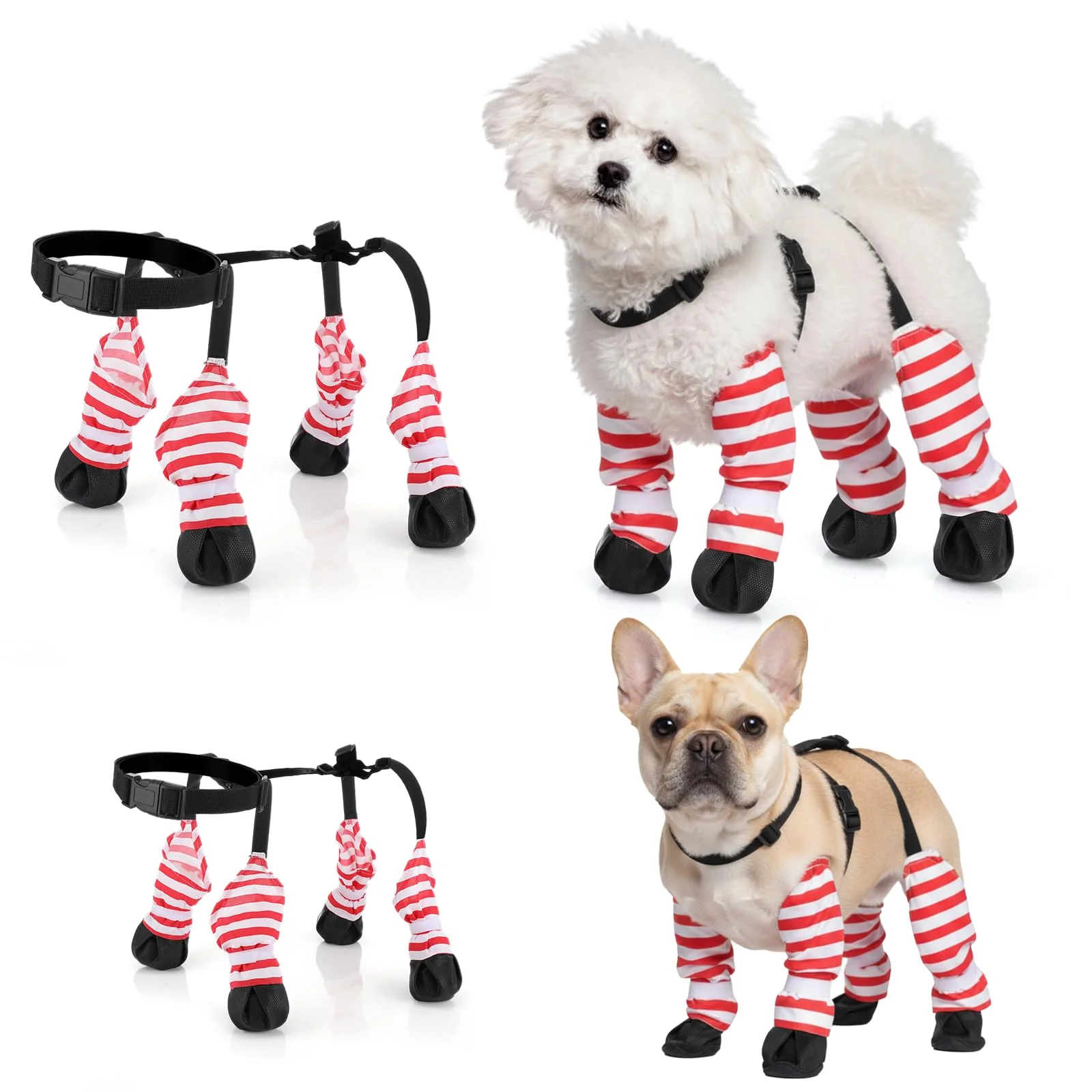 User-Friendly SilTriangle Dog Suspender Boots – Waterproof Red White Striped Rain Boots for Small Medium Dogs Quality