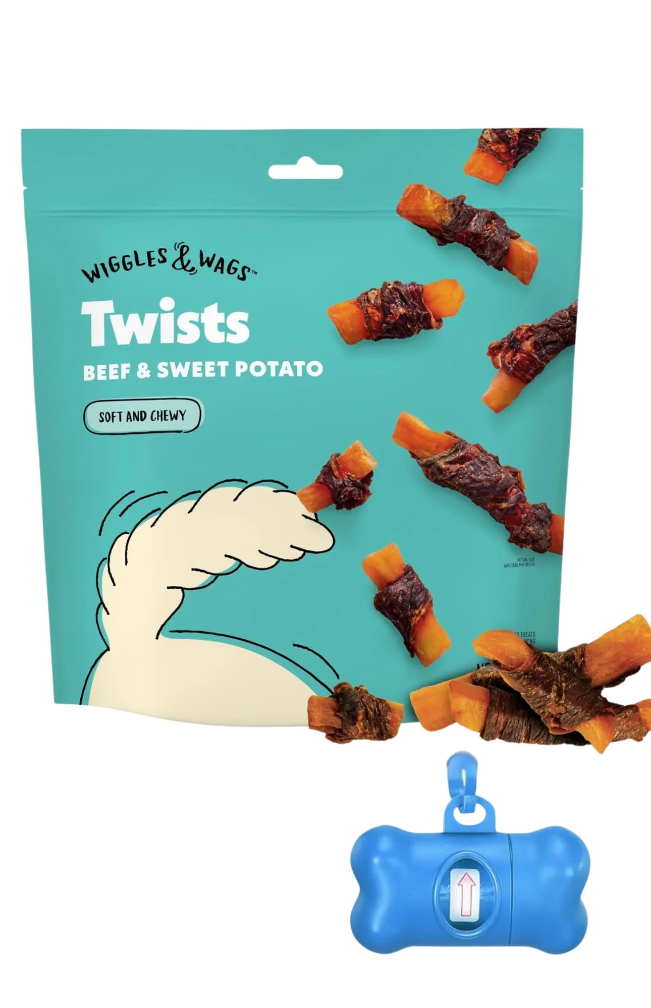 High-Quality Wiggles Wags Twists Dog Treats – Beef Sweet Potato Soft Chewy Grain 16 oz Dispenser Solid