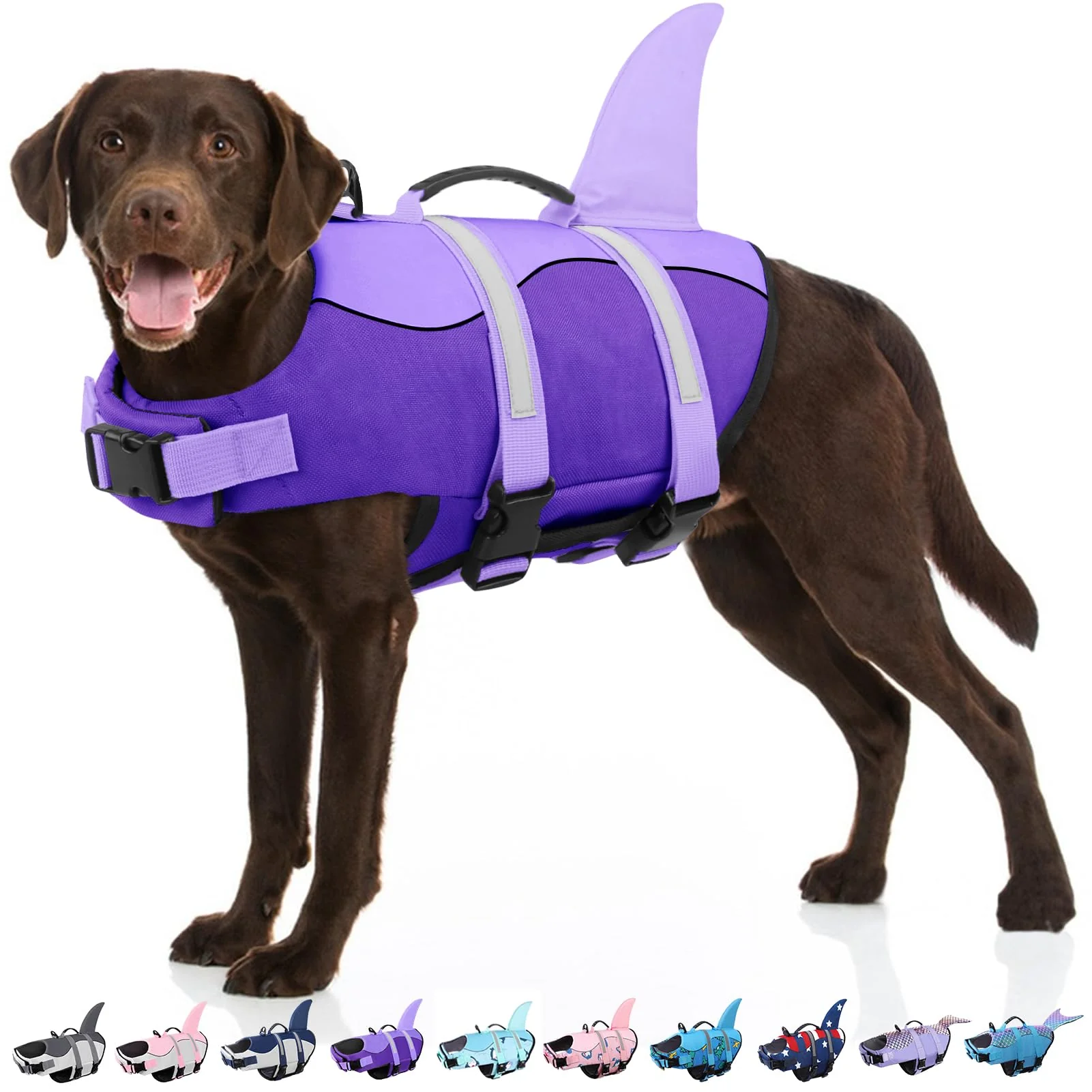 Relaxed Bess Bridal Shark Dog Life Jacket – Reflective Buoyant Vest with Rescue Handle XS Purple Shark Pure