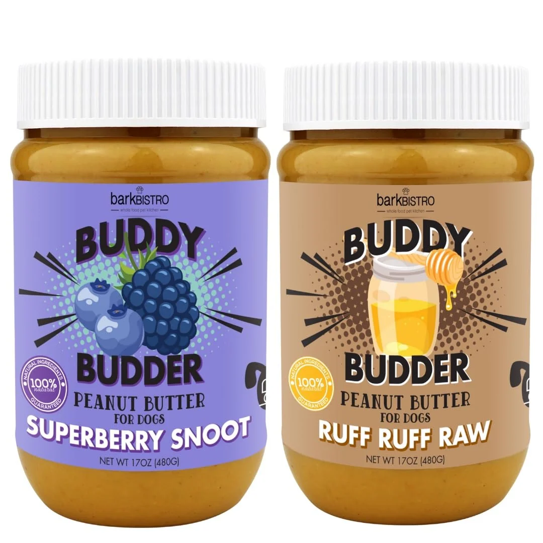 Eco-Friendly Buddy Budder Superberry Snoot Ruff Ruff Raw Natural Dog Peanut Butter – 2x17oz Jars Made in USA Premium