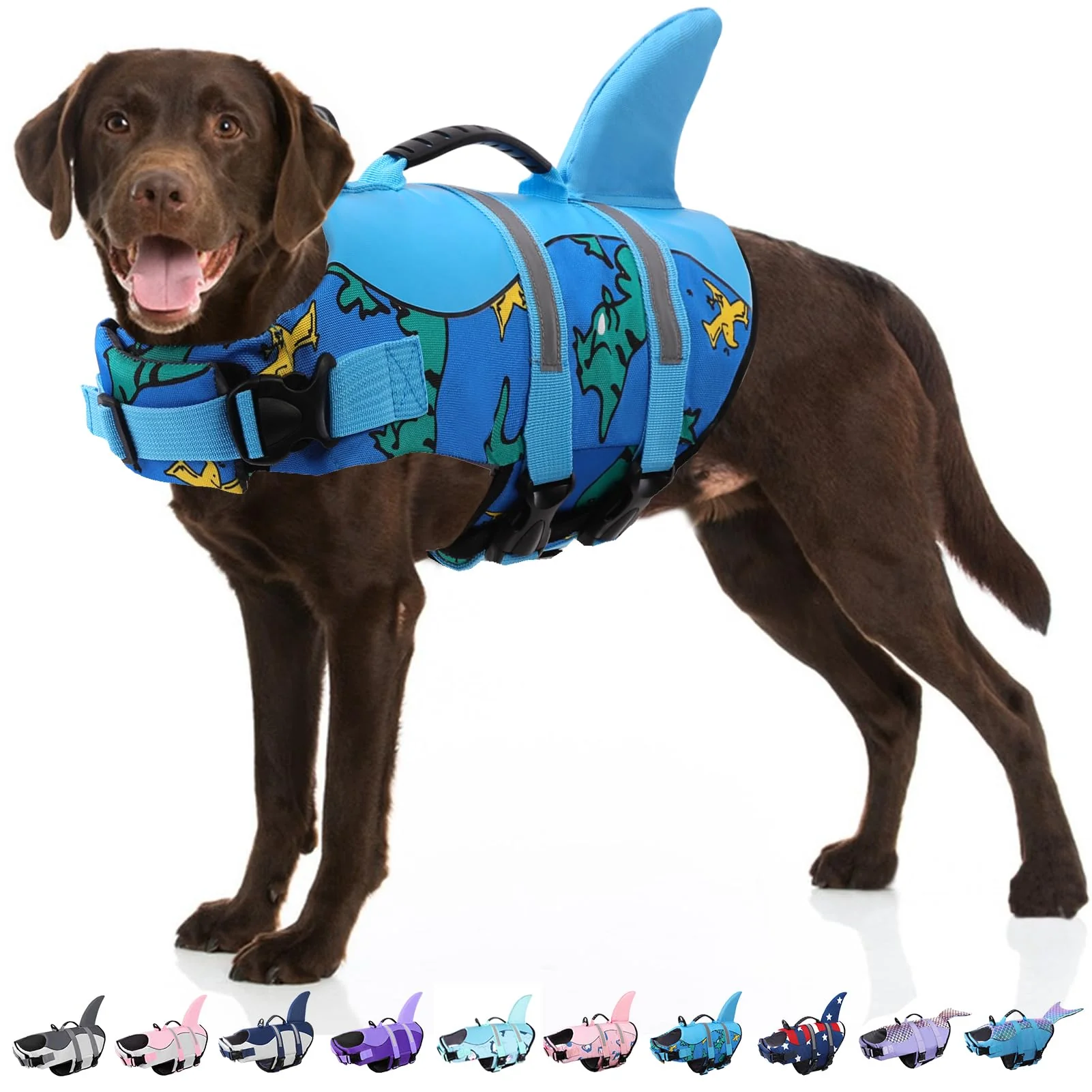 Reusable Bess Bridal Dog Life Jacket - Shark Fin Blue Dinosaur XS High Buoyancy Vest for Dogs Official