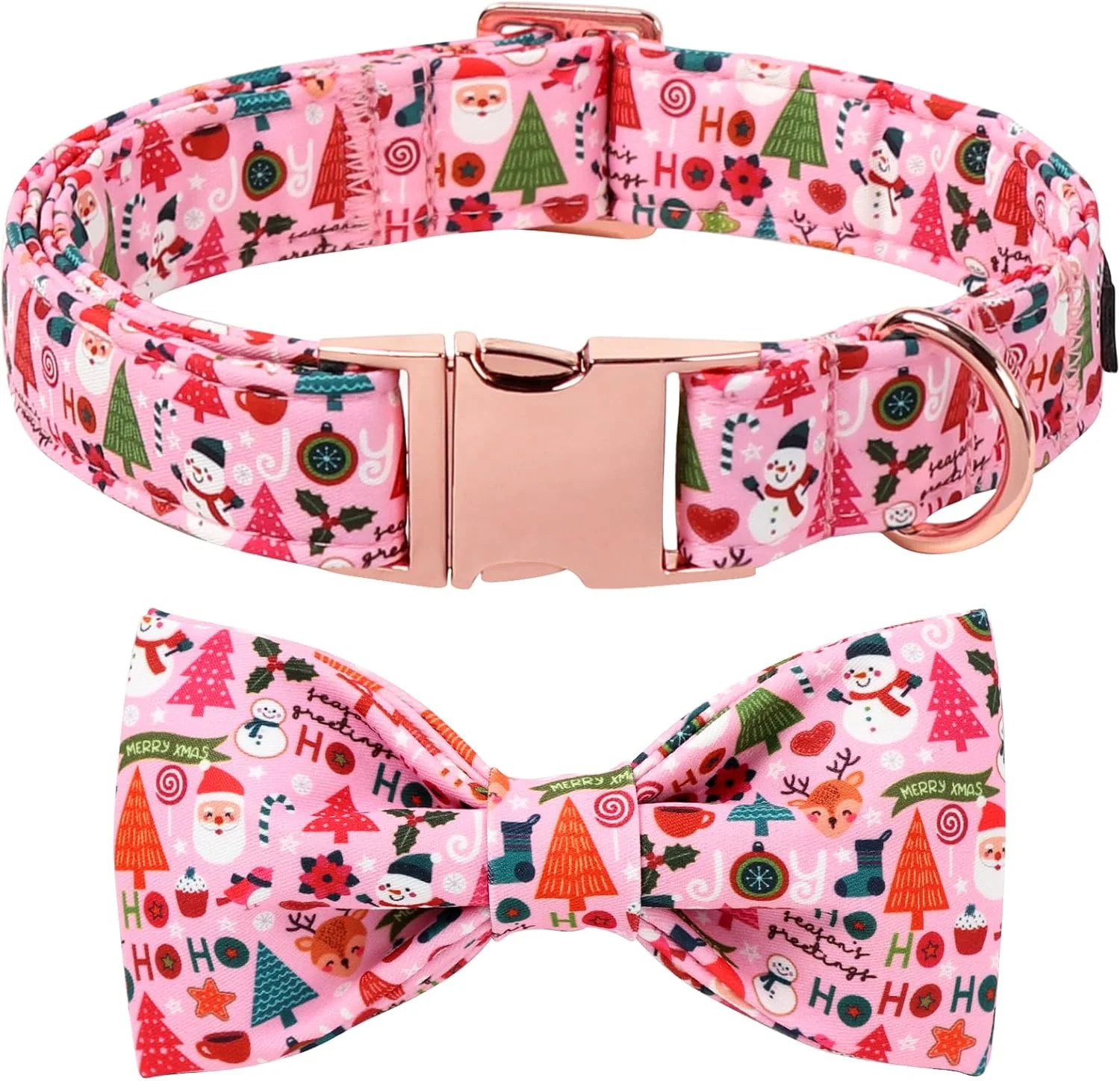 Comfortable Lionet Paws Christmas Dog Collar with Bow tie Cute Ho Christmas Tree Snowman Pink Dog Collar Bow Tie for Large Dogs Female Neck 16-24 inches Reusable