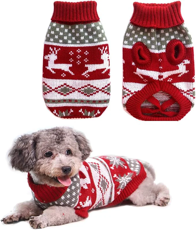 Enhanced Vehomy Dog Christmas Sweaters Pet Winter Knitwear Xmas Clothes Classic Warm Long-Lasting