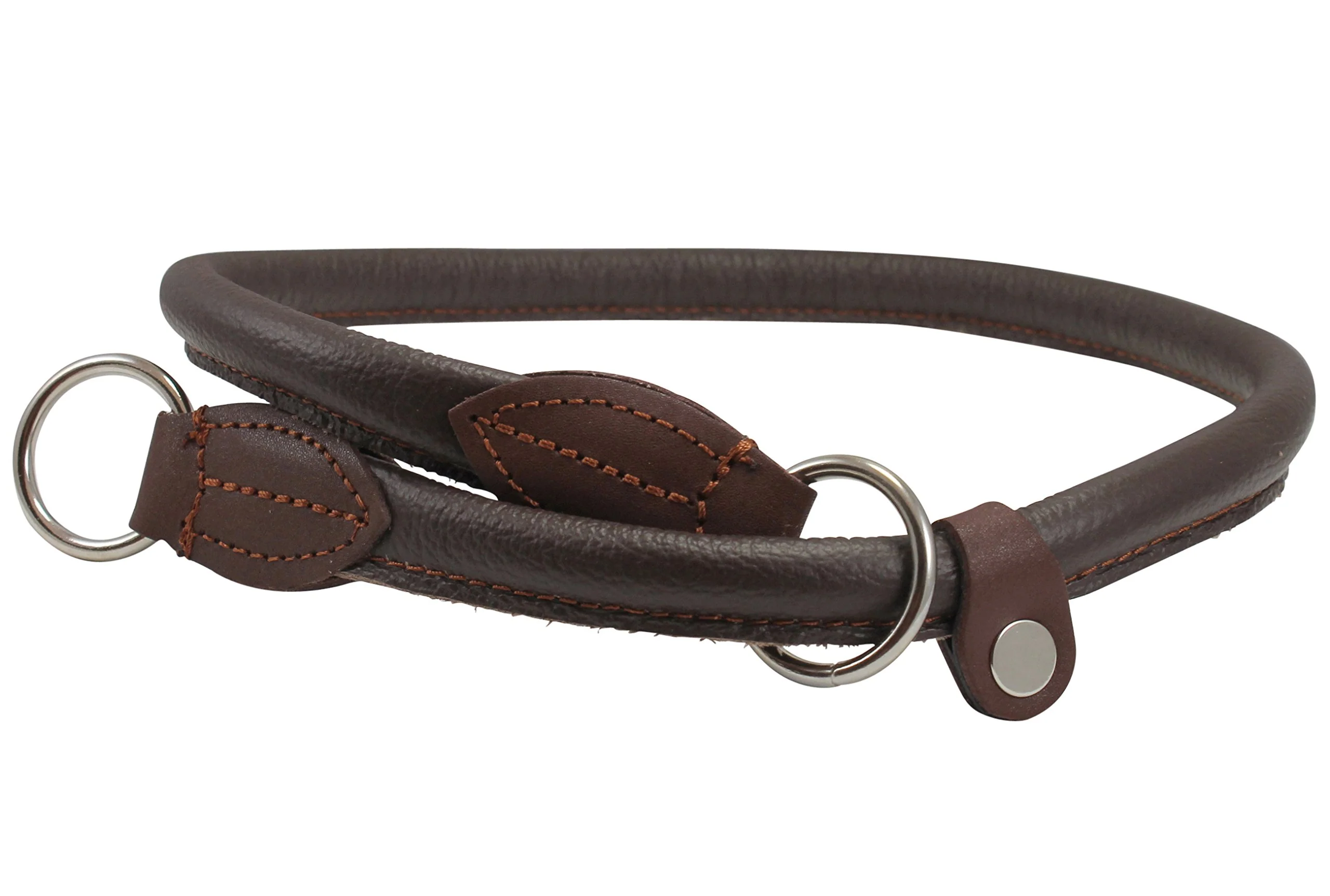 Authentic Round Rolled Leather Choke Collar Brown - 26in Dogs My Love Practical