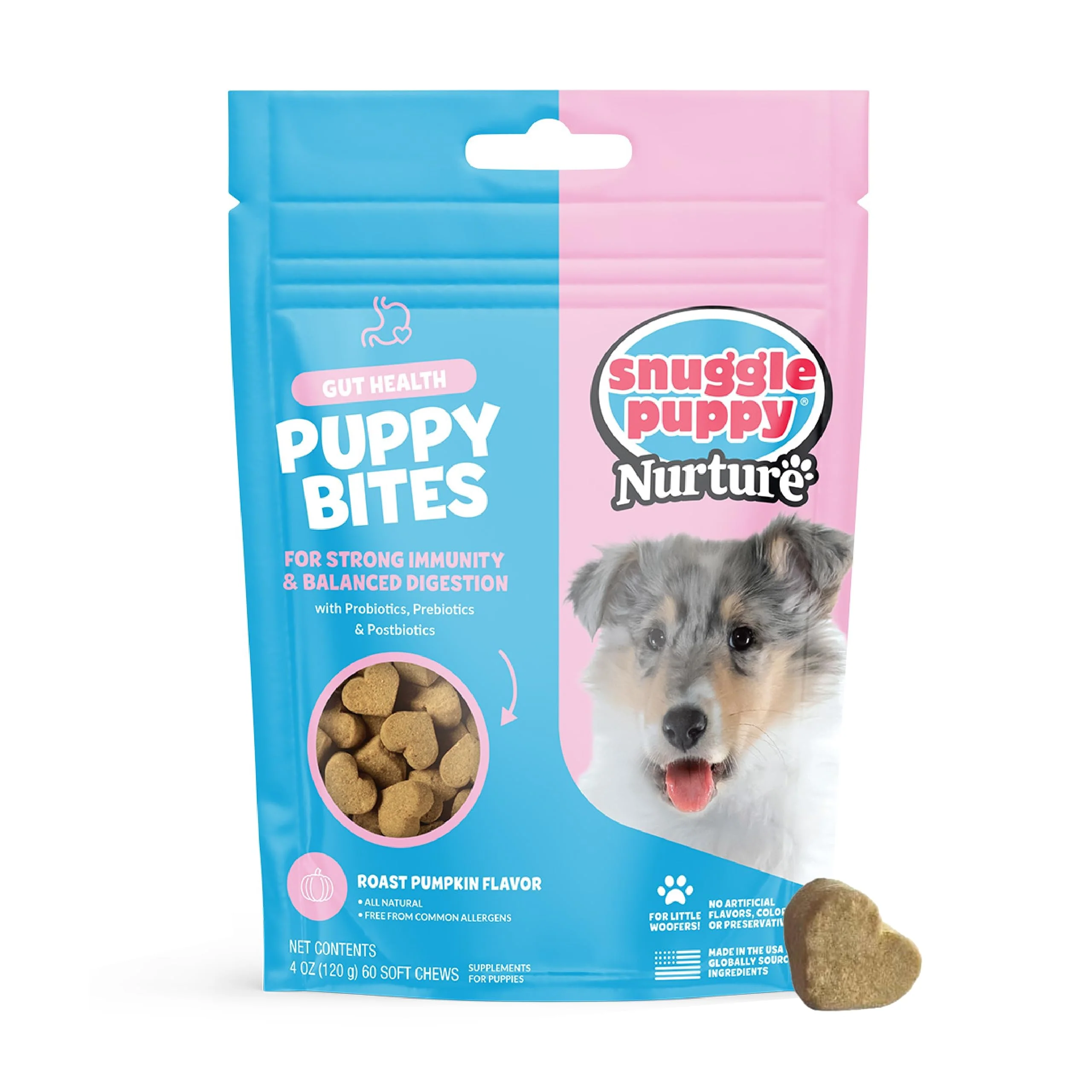 Healthy Snuggle Puppy Puppy Bites Gut Health Supplement – Dog Probiotics Prebiotics for Digestive Support 60 Soft Chews Elite