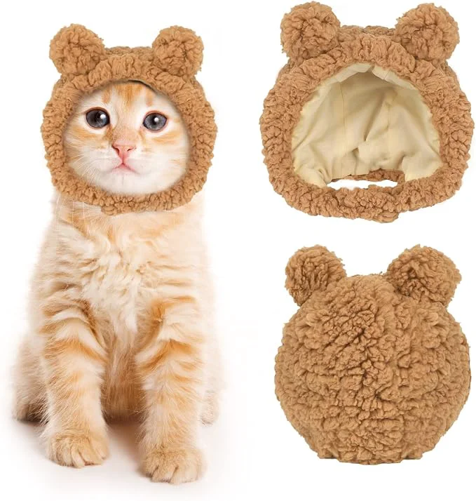 World-Class JOICEE Cute Cat Costume Warm Bear Hat Adjustable Soft Small Pet Headwear Fast