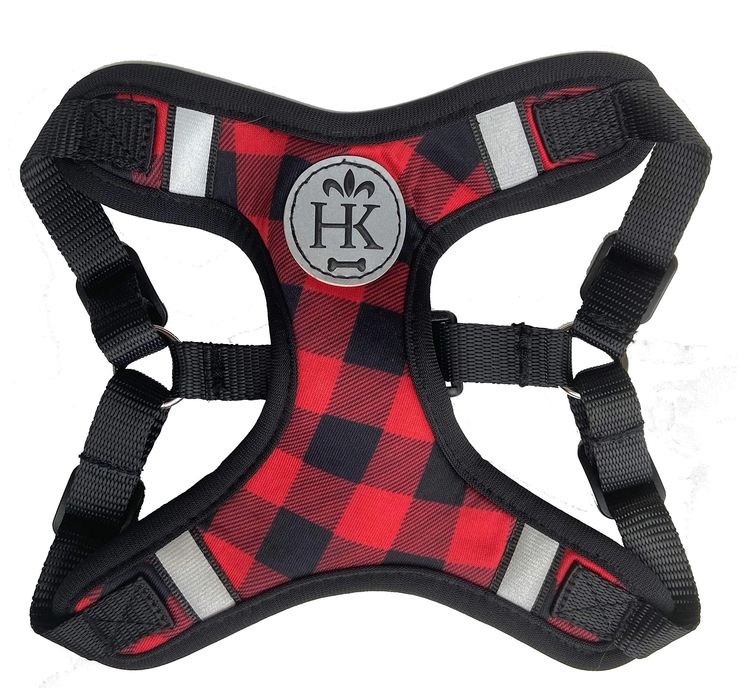 Eco-Friendly Huxley Kent Scout LoPro Harness - Buffalo Check XL 40-70 lbs Step-In Mesh Vest with Reflective Strips Solid