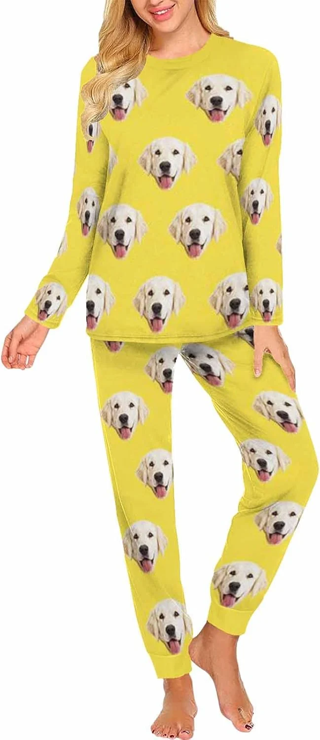Casual MyPupSocks Custom Face Pajamas Sets for Women Personalized Photo Sleepwear XS-XXL Breathable