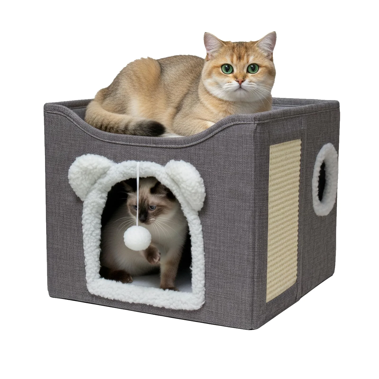 Verified JUDERWOO Cat House for Indoor Cats Large Bed Cave Cube Box with Scratching Pad 16x16x13.3 in Grey Trusted