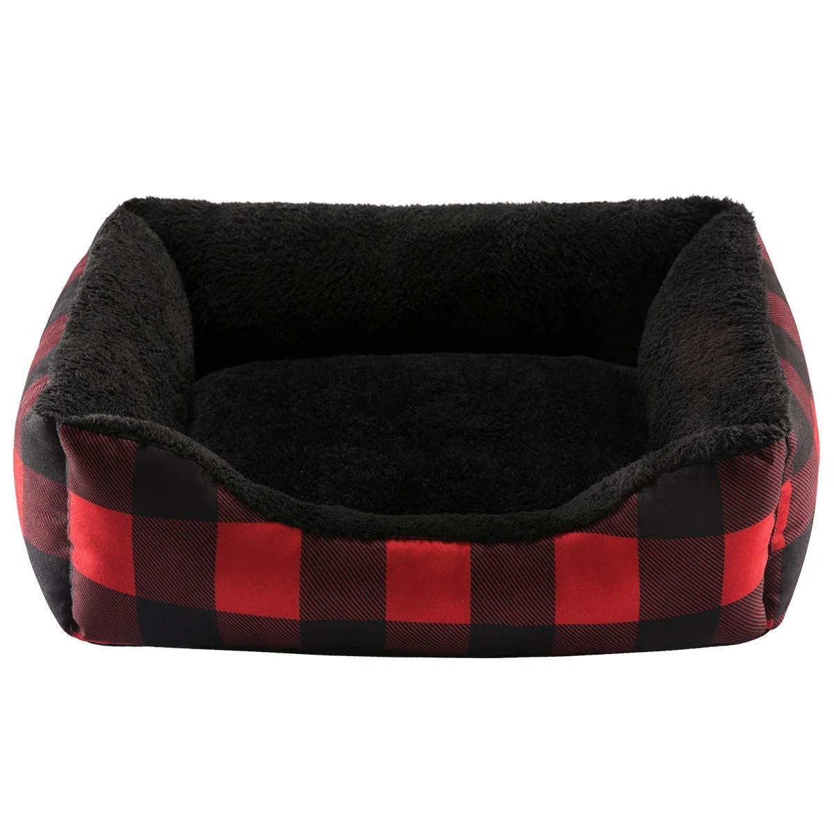 Fine Hollypet Printed Flannel Rectangle Plush Dog Cat Bed - Self-Warming Red Checked Luxury