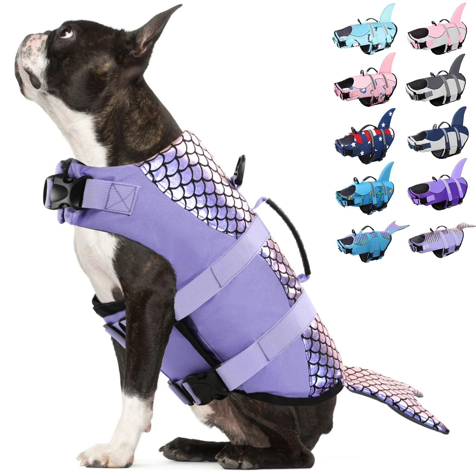 Clean Bess Bridal Dog Life Jacket - Mermaid Purple XS High-Float Pet Lifesaver Minimalist