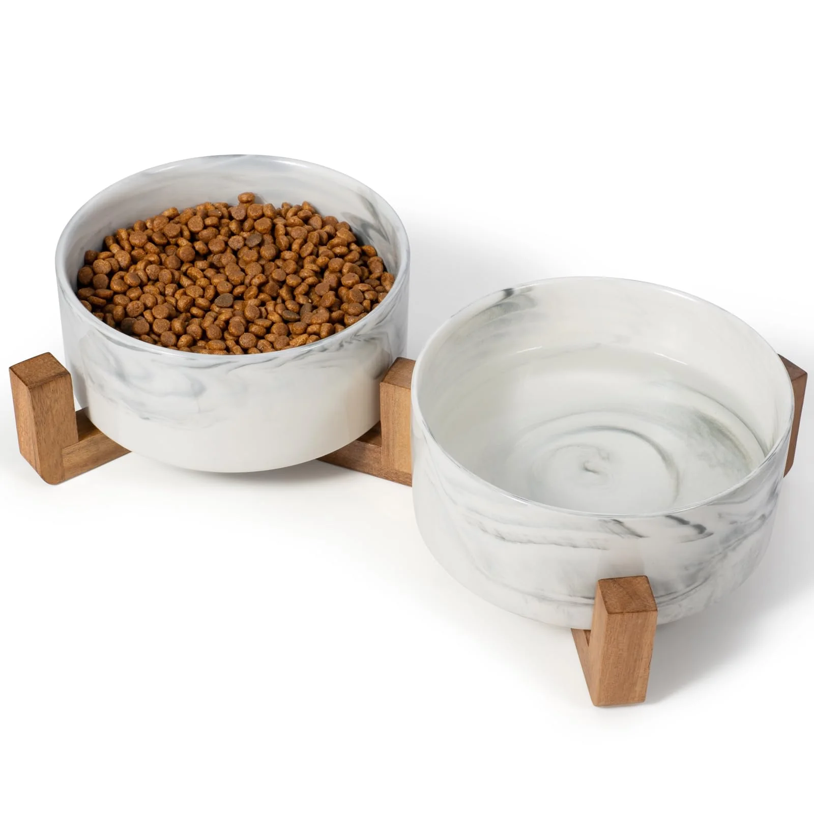 Trendy Leiyiida Dog Bowls Set with Wood Stand — 1.7-Cup Ceramic Bowls for Small Dogs Cats Excellent