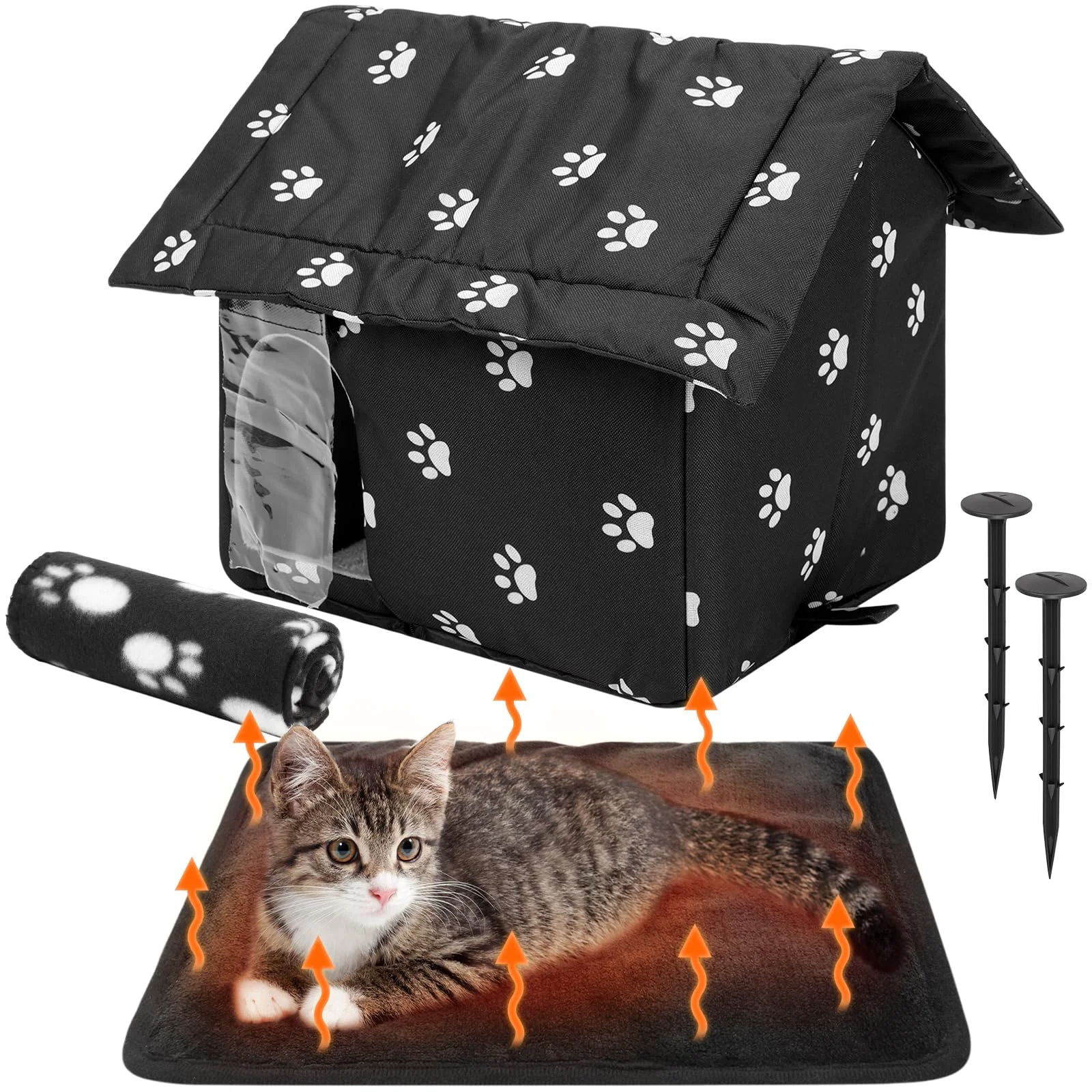 Natural Colingmill 1 Set Outdoor Cat House — Weatherproof Shelter with Self-Warming Pad Small Solid