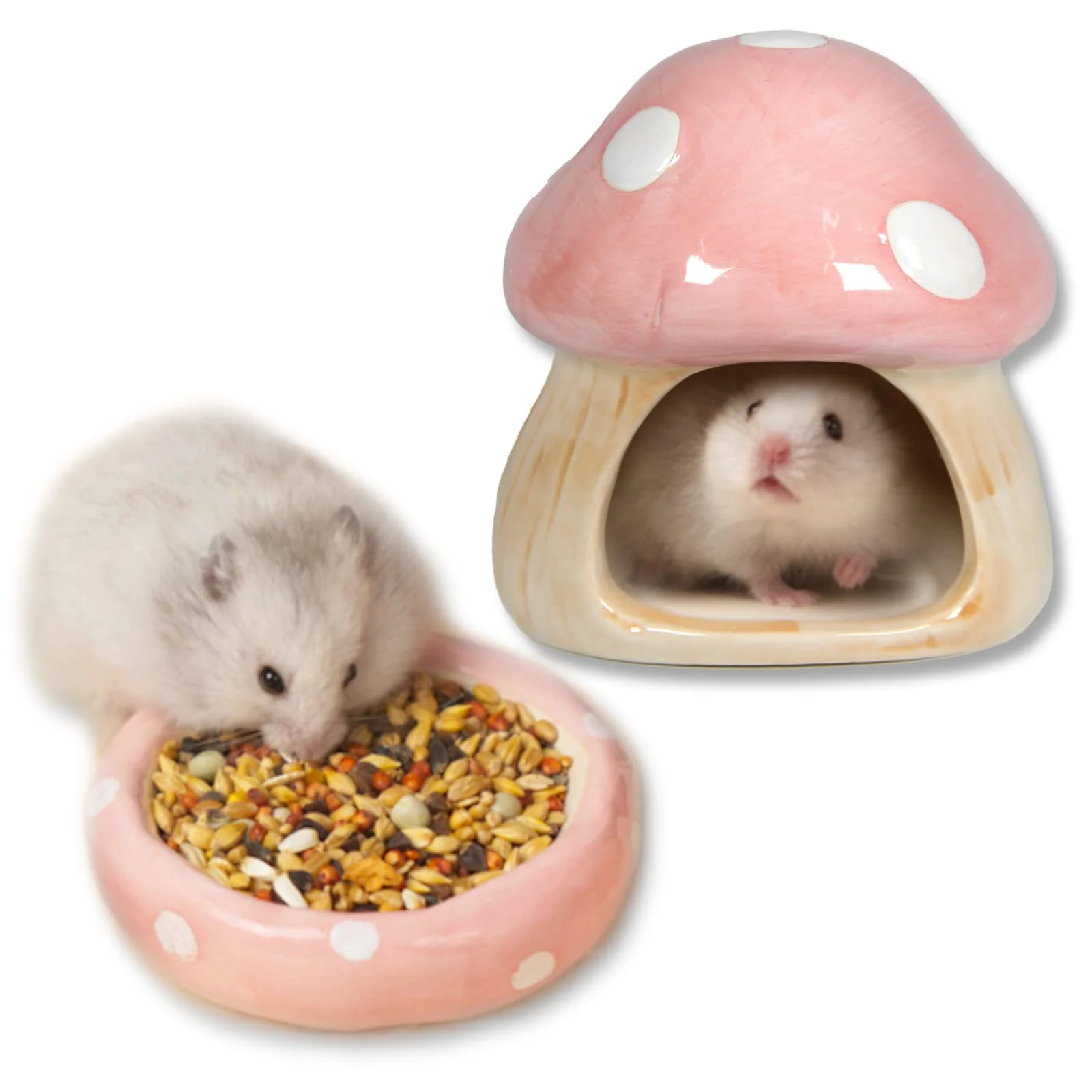 Quality Woleigiao Ceramic Mushroom House Hide Bed for Small Animals – Pink Smooth