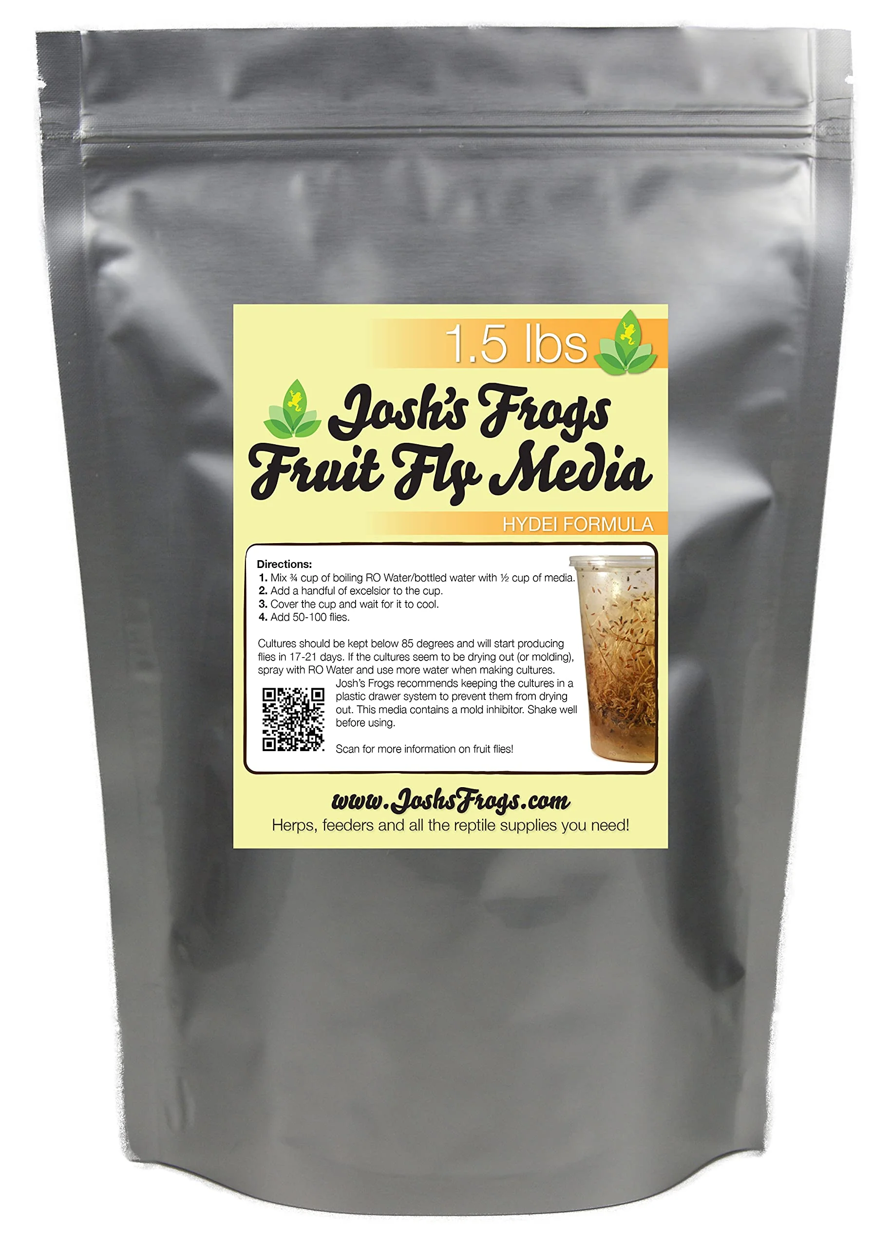 User-Friendly Josh's Frogs HYDEI Fruit Fly Food Media 1.5 lbs – Makes 10 Cultures High-Yield Vitamin-Enhanced Organic