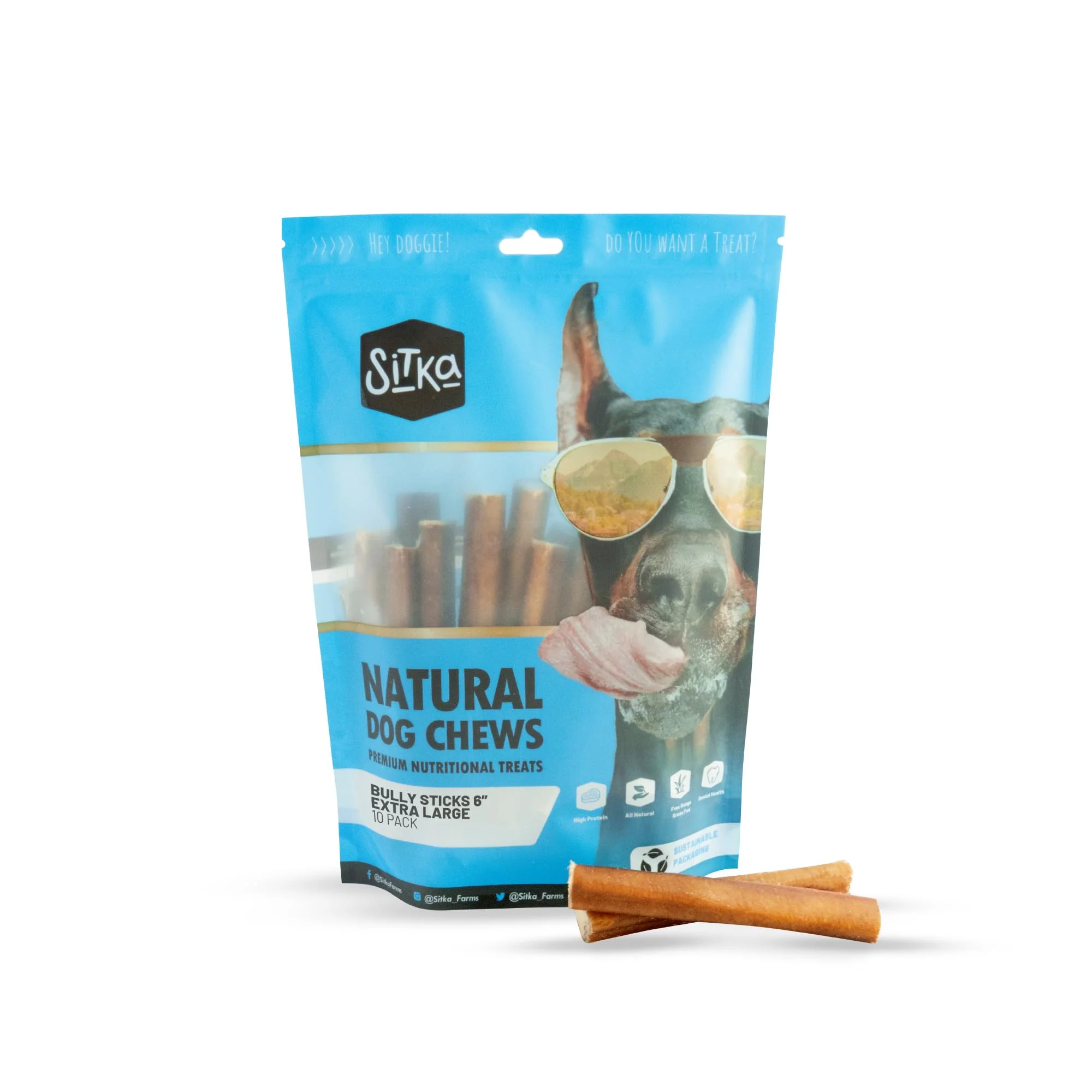 Advanced Sitka Farms Bully Sticks – Long Lasting Natural Dog Chews 6 Inch 10 Count Green