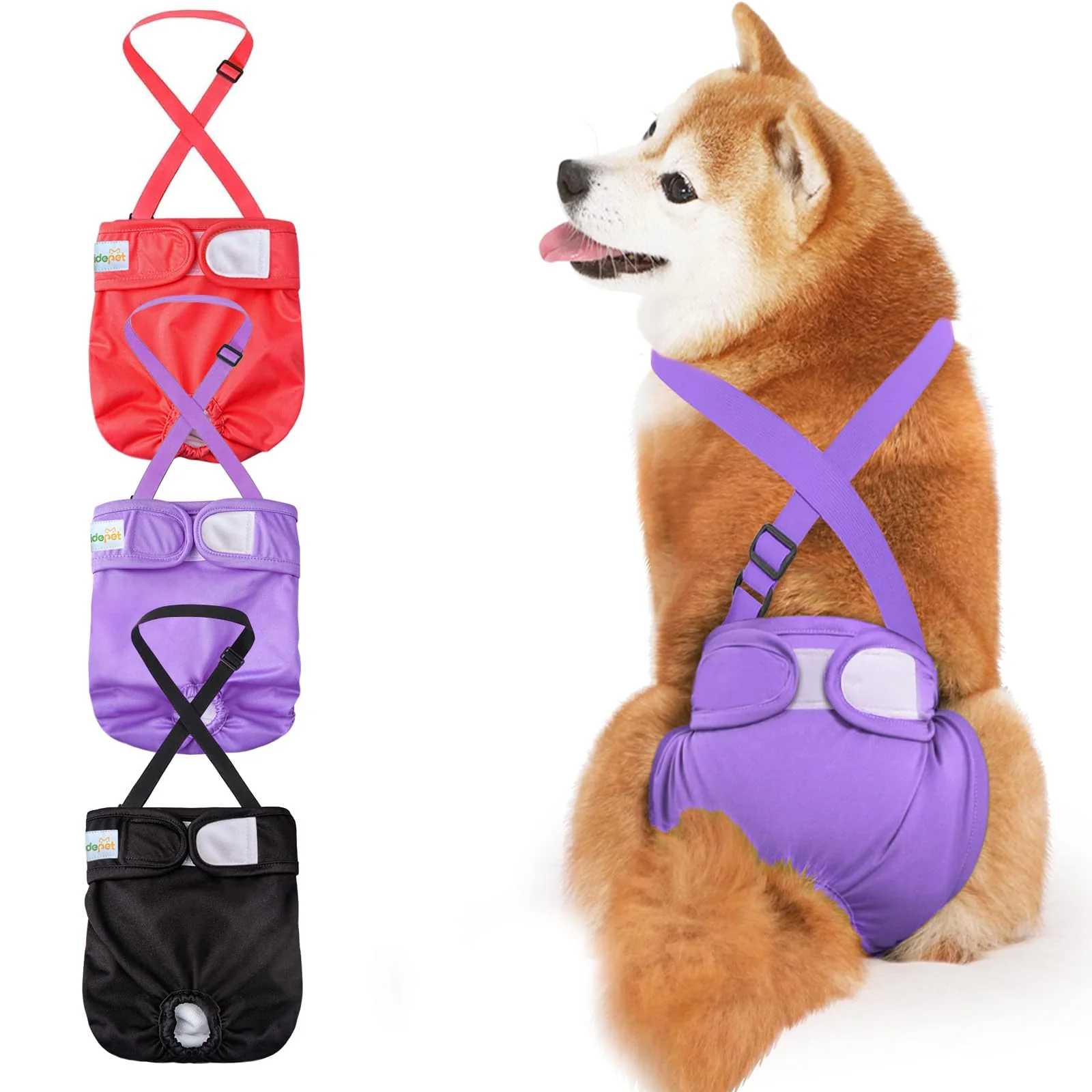 Exceptional Idepet Female Dog Diapers with Suspender - 3 Pack Washable Reusable Small to Medium Pure